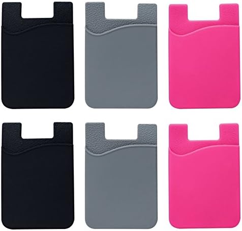 Ezkeep Cell Phone Stick On Wallet Card Holder for ID and Credit Card, 3M Adhesive 6 Pcs (bk, gr, pk)