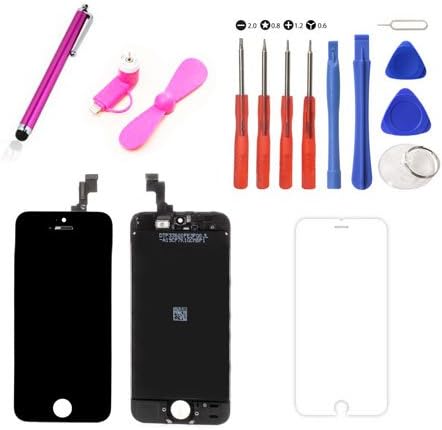 Genuine Brand New LCD Display For iPhone 5S Touch Screen Digitizer Assembly Front Facing Proximity Sensor Ring + Anti_Dust Mesh + Front Camera Ring (For Iphone 5S Black)