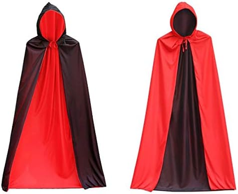 Bacekounefly Halloween Costume Black Red Reversible Hooded Cloak