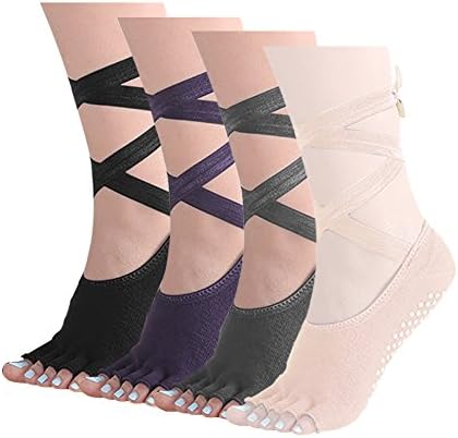 LITAO Yoga Socks Women Compression Toeless Non Slip Pilates Barre Ballet (black&amp;grey&amp;purple)