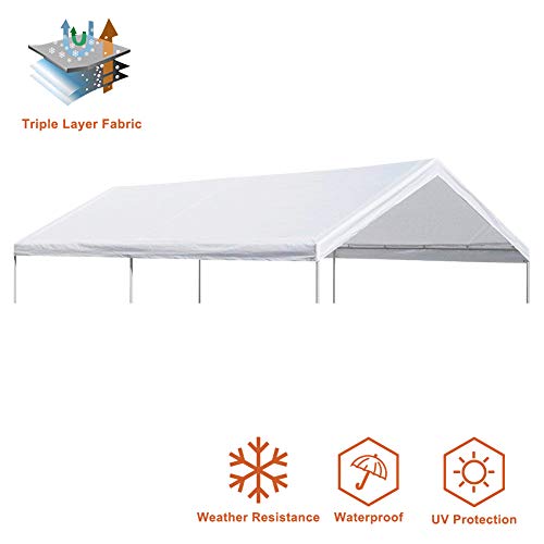 Eurmax 10 x 20 Feet Heavy Duty Carport Replacement Top Car Canopy Cover for Garage Shelter (White)