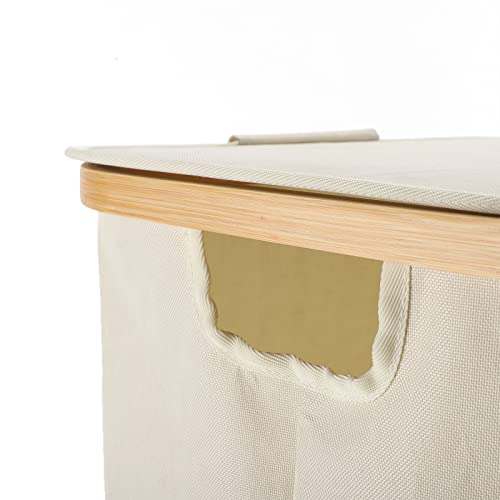CINWEN Laundry Basket with Lid, 105L Large Laundry Collector Storage Basket Removable Washable Laundry Bags, Foldable Big Laundry Sorter Made of Bamboo and Oxford Fabric for Bedrooms, Bathroom