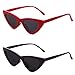 SOJOS Retro Vintage Narrow Cat Eye Sunglasses for Women Clout Goggles Plastic Frame SJ2044 with Red/Grey + Black/Grey 2 Pairs of Sunglasses