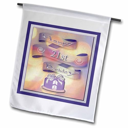 3dRose fl_24461_1 Ribbon and Cake Happy 21st Birthday Garden Flag, 12 by 18-Inch