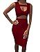 ALLEGRACE Women Sexy Stretch Bodycon Mid Bandage Party Dress Wine Red M