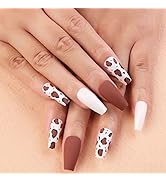 Senvenski Press On Nails 24pcs Fake Nails Medium Coffin Leopard Print Red White Acrylic Nails wit...