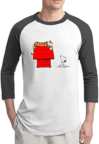 AOLM Men's New Calvin Hobbes Cartoon Tiger Dog 3/4-Sleeve Raglan T-Shirt