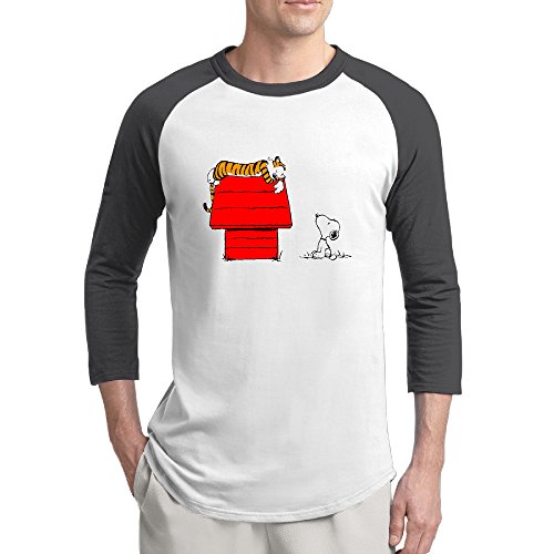 AOLM Men's New Calvin Hobbes Cartoon Tiger Dog 3/4-Sleeve Raglan T-Shirt