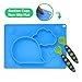 Silicone Placemat for Kids + Bonus Spoon & Fork Set with Carrying case - Portable Baby Plate, Non Toxic, Dishwasher + Microwave + Oven Safe, Table Suction, Easy to Clean, by Koality Goods - Sky Blue
