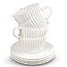 Tuliptown White Teacup Cupcake Baking Molds with Silicone Liner Ideal Bakeware for Mom and Girls- Set of 4 Cups & Saucers (No BPA - Standard Size)