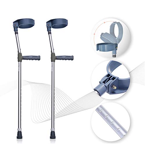 Lehom Forearm Crutches 2 Pack Aluminum Underarm Forearm Crutch 34.5-55.5 inch Adjustable Elbow Crutches Ergonomic Grip Walk Stick Lightweight Arm Cuff Crutch