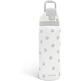 Paw Print Insulated Stainless Steel Water Bottle with Straw for Sports and Travel, 32oz, Gifts for Dog Cat Mom Women Girls Friends Teens Birthday Christmas