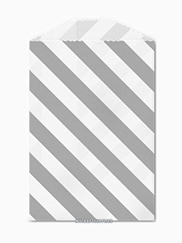 25 Gray and White Diagonal Stripe Little Bitty Bags 2.75 X 4 Inches