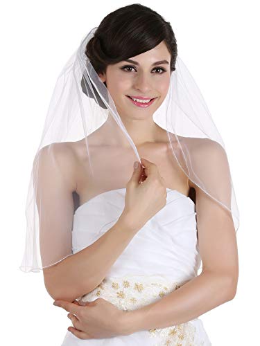 SAMKY 1T 1 Tier Hemmed Pencil Edge Bridal Wedding Veil -White Shoulder Length 25" V532