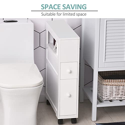 6.25" x 20.5" x 28.25" Wood Rolling Narrow Bathroom Side Storage