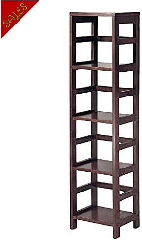 TSR Shelving Unit Bookcase Organizer Tall Cube Storage Unit With 4 Shelves For Modern/Classic Decorated Spaces Kitchen Living Room Bedroom Office Use Finish Espresso And E- book By