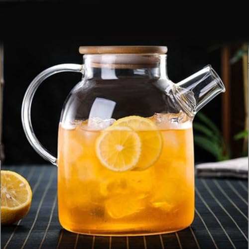 Brocca in Vetro con Coperchio, Caraffa per Acqua in Vetro Resistente Al Calore da 1,8 Litri 61oz con Manico per Bevande Calde e Fredde, Caraffa da Frigo in Vetro con Frusta — foto 3 di 8
