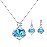 taxiner 2Pcs Oval Crystal Drop Earrings Necklaces Jewelry Sets Wedding Jewelry for Women