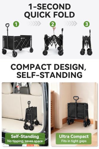 Hikenture Collapsible Wagon Cart with Wheels, 220 lbs Foldable Wagon | 9 lbs Lightweight Portable Utility cart, All Terrain Folding Wagon for Grocery Shopping, Garden, Sports, Camping, Daily Use