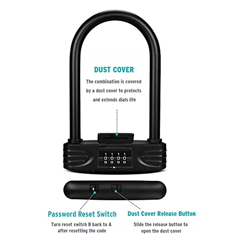 Titanker Bike U Lock Combination, Bicycle Lock Heavy Duty Anti Theft