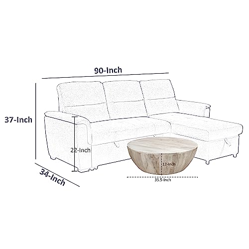 The Urban Port 12Inch Height Round Mango Wood Coffee Table, Subtle Grains, Distressed White