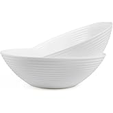 LaGlint 54 OZ White Ribbed Serving Bowl Set of 2, Opal Glass 9.5 inch Large Mixing Salad Bowls for Pasta, Fruit, Kitchen, Microwave & Dishwasher Safe Dish