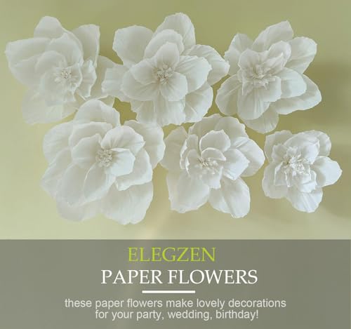 White Paper Flowers 3D Artificial Wall Décor, Wedding, Birthday, Bridal, Baby Shower, Nursery Room Backdrop, Table Centerpieces, Party Decorations and Supplies