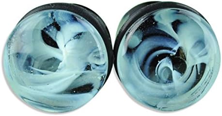 White Marble Swirl Single Flare Glass Plugs Ear Gauges