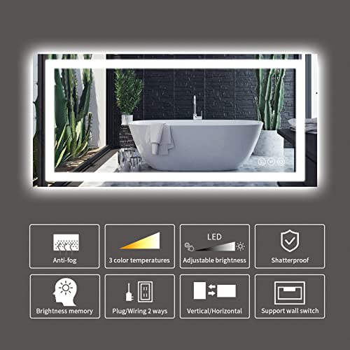 LEUNG Led Bathroom Mirror, 60”x 28” Dimmable, AntiFog, Backlit and