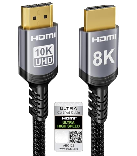 Sniokco 10K 8K 4K HDMI 2.1 Cable 2M, Certified 48Gbps Ultra High Speed HDMI® Cable 0.01ms 4K 240Hz 165Hz 120Hz 8K 60Hz eARC Netflix HDCP 2.3 2.2 DTS:X HDR10+ TV Monitor Projector Roku Sky-Q PS5 X-box