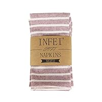 INFEI Soft Broad Striped Linen Cotton Dinner Cloth Napkins - Set of 12 (40 x 30 cm) - for Events & Home Use (Red)
