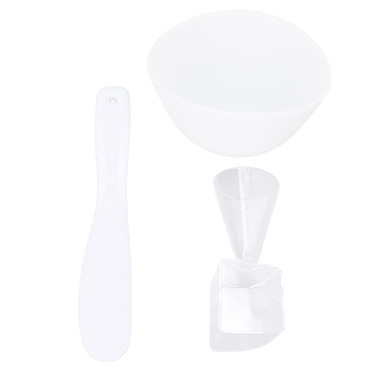 Face Mask Mixing Bowl Set, 3pcs Face Mask Bowl Spatula Set, Face Mask Tool Kit with Bowl, Silicone Brush, Spatula Measuring Spoon, Washable Clay Mask Applicator for Skin Care, White