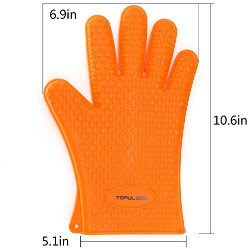 TOPULORS BBQ Grilling Gloves Oven Mitts Gloves for Cooking Baking Barbecue Potholder（Orange） - Thumbnail 7