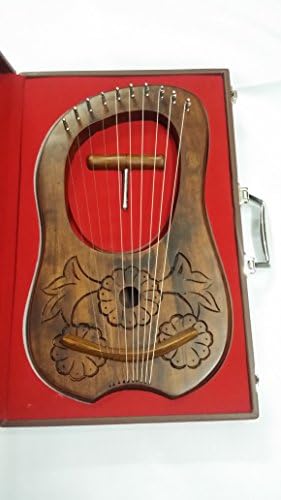 New Engraved Lyre Harp Rosewood 10 Metal Strings + Free Hard Carrying Case String Set and Tuning Key.