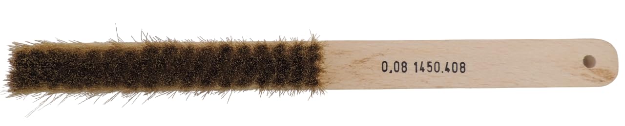 KD89 Brass Hand Brush with Wooden Handle, 4 Rows, for Cleaning and Processing Small Parts in Jewellery, Watchmaking (Soft Diameter 0.08 mm)