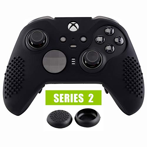 eXtremeRate Black Soft Anti-Slip Silicone Cover Skins, Controller Protective Case for New Xbox One Elite Series 2 with Thumb Grips Analog Caps