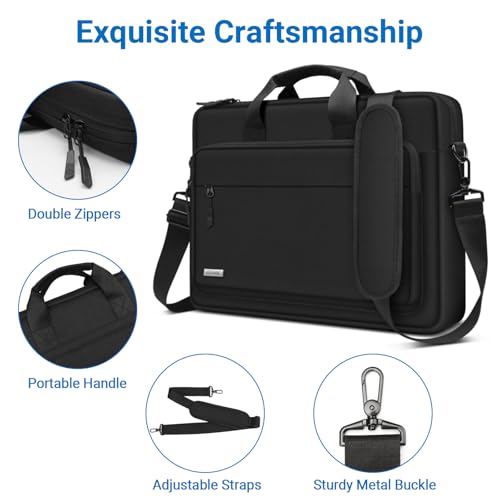 TECOOL 17 Inch Laptop Bag Shoulder Bag for 17-17.3 Inch Lenovo Acer ASUS Dell HP Samsung Notebook 17-17.3 Inch Shoulder Bag Waterproof Briefcase Men's Notebook Bag Business Laptop Bag, Black