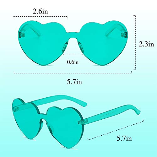 Ultrafun 6Pack Unisex Colored Sunglasses Transparent UV Protection Candy Color Rimless Glasses Oversized Tinted Eyewear for Valentines Party Cosplay Festival (Heart-6Pack)