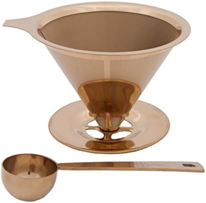 Stainless Steel Pour Over Coffee Filter Dripper Scoop set - Reusable Titanium Coated - BRONZE
