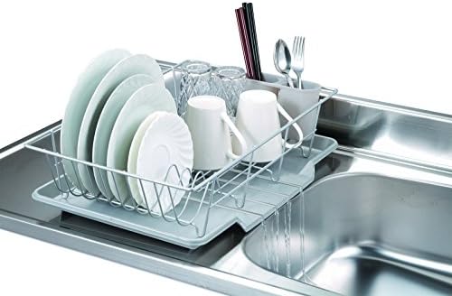 Home Basics 3-Piece Kitchen Sink Dish Drainer Set Silver