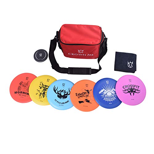 CROWN ME Disc Golf Starter Set,Disc Golf Set with 6 Discs, 1 Marker,1