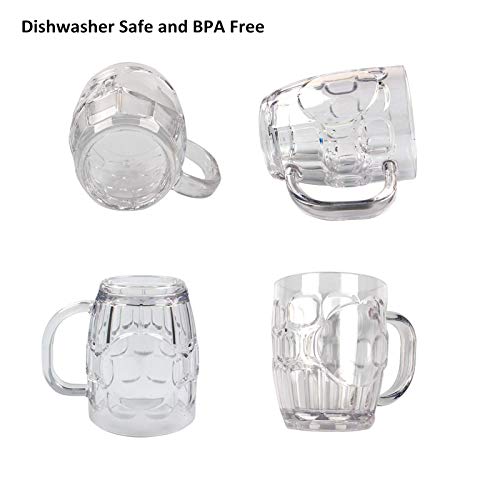 Plastic Beer Mugs, 20 oz Dimple Stein German Beer Mug, Dimpled Beer Tankards with Large Handle