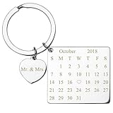 Personalized Master Free Engraving Custom Date Calendar Heart Keychain, Custom Date Pendant Key Ring Lovers Couples Valentine's Day Birthday Anniversary Christmas Special Day Gift