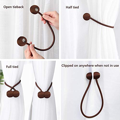 LED Bright Life 6 Pack Magnetic Curtain Tiebacks,The Most Convenient Woven Texture Rope Drape Tie Backs, Decorative Holdback Holder for Window Sheer Blackout Home Office,16 Inch (6 Pack-Chocolate) - Thumbnail 4