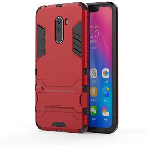 HDRUN Full-body Rugged PC Bumper Hard Case Hybrid Dual Layer Protective Cover with Kick Stand Compatible for Xiaomi Pocophone F1 - Anti-Scratch - Shock Absorption,Red