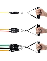 CHICMODA Juego de 14 bandas de resistencia, bandas de ejercicio con 5 bandas de tubo, anclaje de puerta, correas de tobillo, asas, banda elástica, y bolsa de transporte para entrenamiento en el hogar, gimnasio, terapia física, entrenamiento de peso