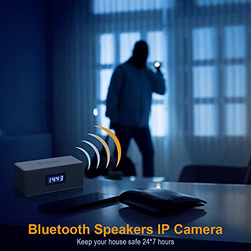 HD Wireless WiFi Bluetooth-Music-Speakers-Camera Clock-Camera - Mobile Phone Wireless Remote Detection Camera, with Night Vision Function, Movement Detection and Alarm (Black)