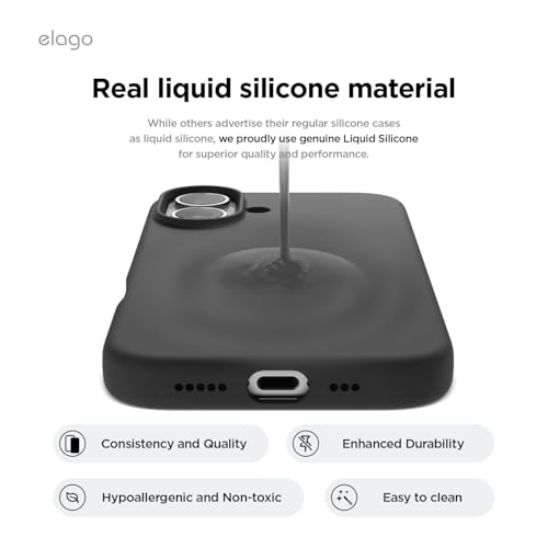 elago Cover Compatible with iPhone 16 - Premium Liquid Silicone Case, Full Protection, Shockproof, Slim, Anti-Scratch Microfiber Lining (Black)