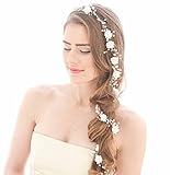 Venusvi Wedding Hair Vine Long Shiny Headpiece for Bridal Crystal and Flower Hair Accessories for Brides