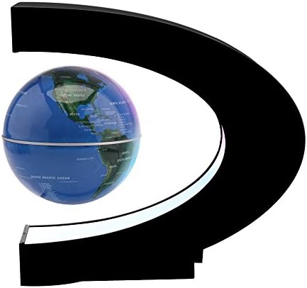 ONEVER World Globe C Shape Magnetic Levitation Floting Globe World Map with LED Light Educational for Children Gift Home Office Desk Decoration US Plug (BLUE)